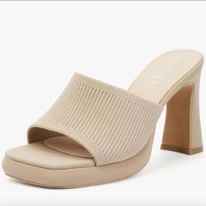 Cuccoo Beige Knit Heeled Mules – Size 8 | Stylish & Comfortable Slip-On Sandals